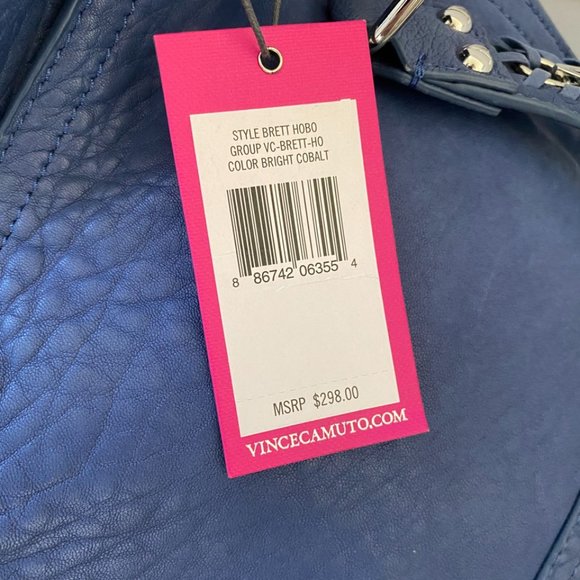 VINCE CAMUTO "Brett" Soft Bubble Lamb Leather  Cobalt Blue Hobo Shoulder Bag - Picture 8 of 9